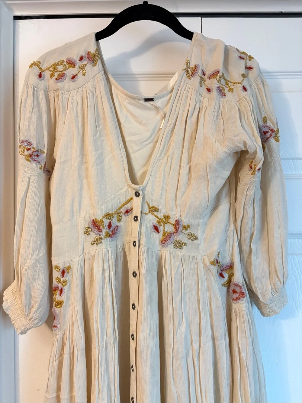 Free People Day Glow Midi Floral Embroidered Cream Dress